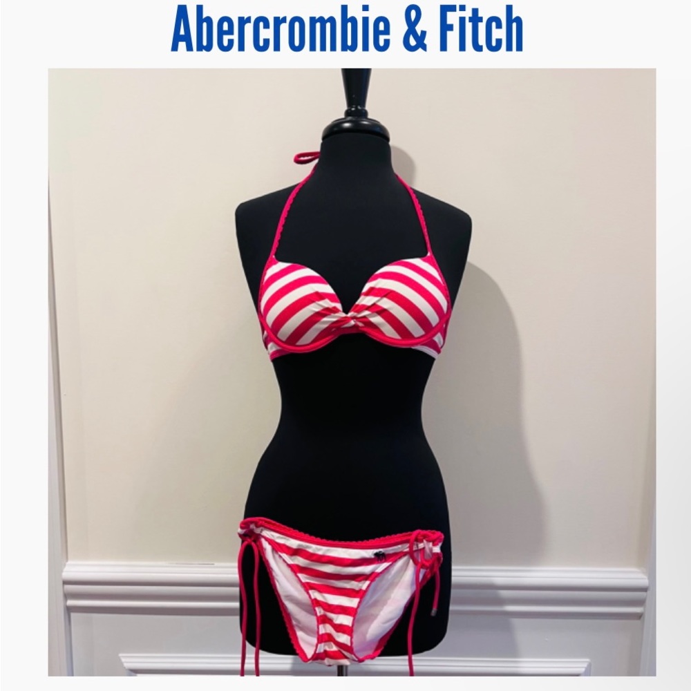 (Sold) Abercrombie & Fitch Pink/white Striped Underwire Push-Up Bikini Set